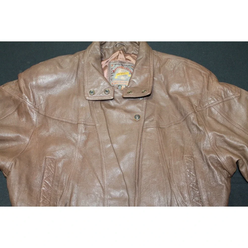 Adventure Bound Originals Brown Leather Bomber Motorcycle Jacket Mens M
